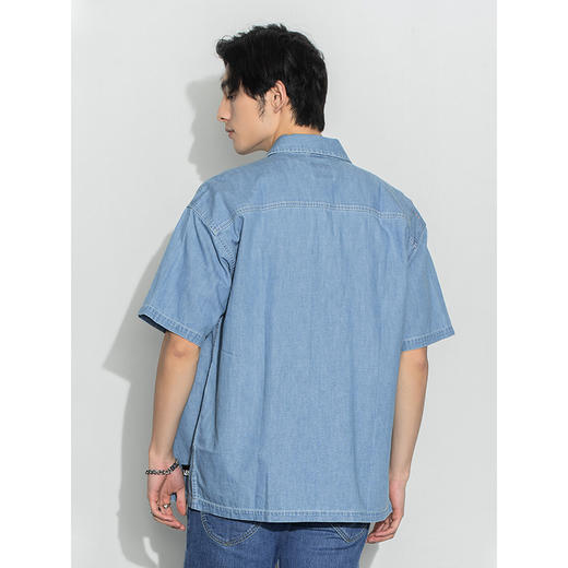 Lee商场同款22春夏新品舒适浅蓝男短袖牛仔衬衫LMT0015036VC-503 商品图1