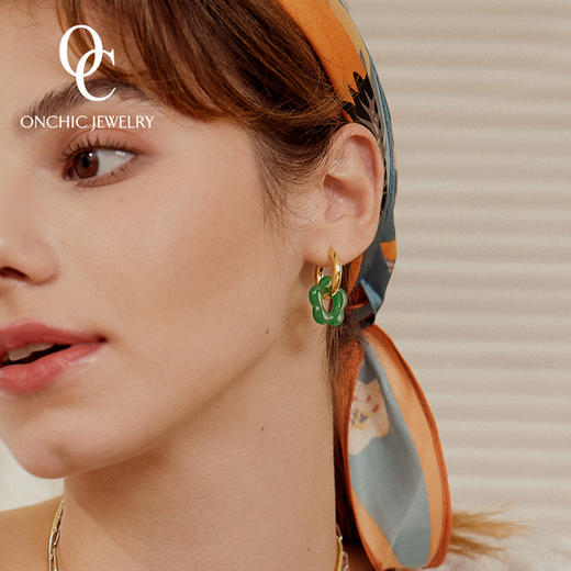 onchic春夏新款耳饰生机绿意耳钉耳环女简约个性小众配饰 商品图6