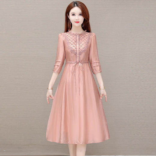 YWE ZXA209时尚天丝连衣裙七分袖气质优雅大码a字裙 商品图3