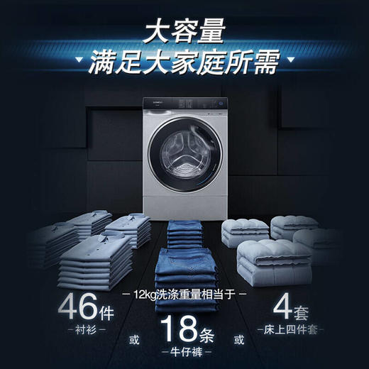 西门子12公斤洗烘一体全自动滚筒洗衣机3D立体烘干抗皱护衣XQG120-WS74D3A80W 商品图2