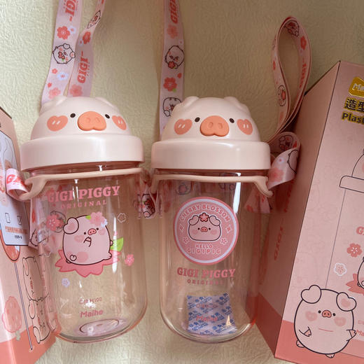 可爱猪猪水杯带吸管水杯迷你塑料杯子耐高温学生大容量小猪水杯国庆出游 商品图2