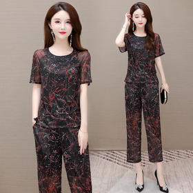 YWE YC116印花裤套装韩版气质通勤宽松时尚套装