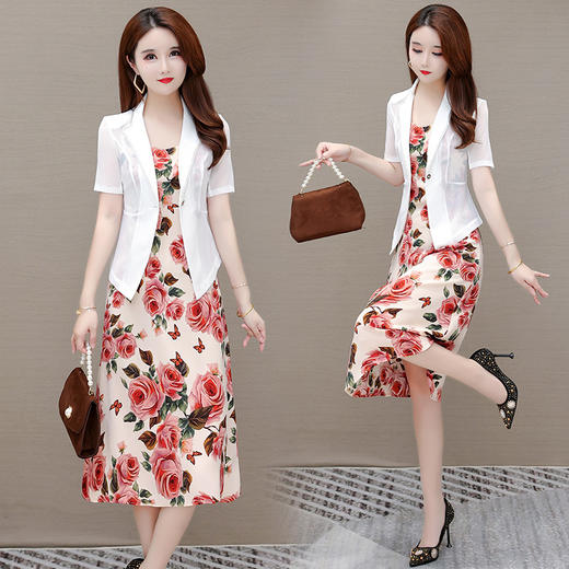 YWE EA233印花裙套装时尚休闲气质通勤雪纺衫套装 商品图4