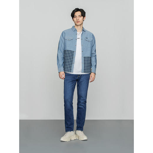 Lee商场同款22春季新品101+舒适浅蓝拼接男衬衫LMT001519100-562 商品图2