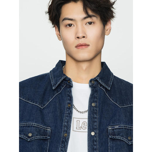 Lee商场同款22春季新品舒适版深蓝色男牛仔衬衫LMT0015183HH-504 商品图4