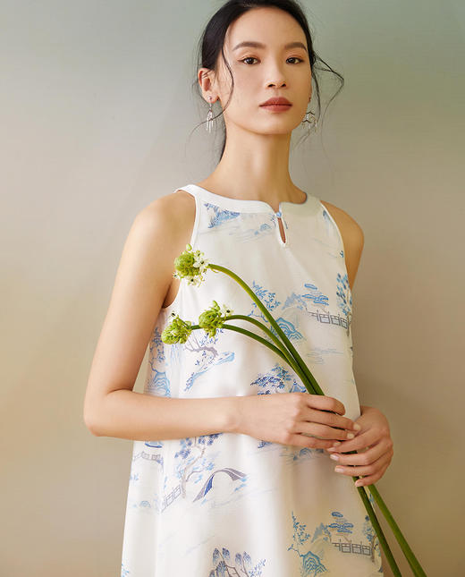 【皇锦】真丝雪纺中式领睡裙背心裙 商品图2