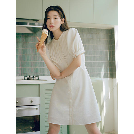 Even Vintage | 夏日清新 原创设计法式连衣裙刺绣花朵高腰小白裙 商品图2