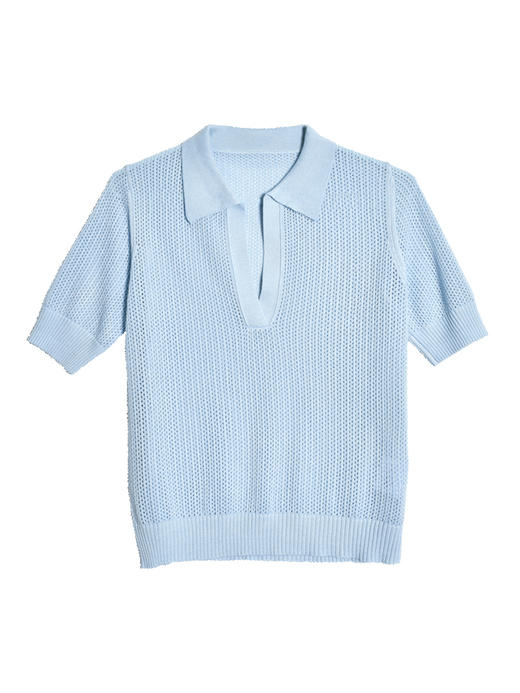 2022新款女士丝羊绒12针双股网眼短袖polo套头衫 商品图4