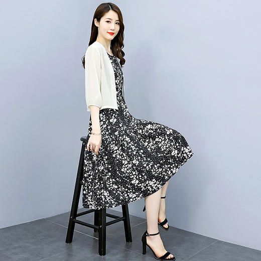 夏季新款宽松印花收腰显瘦圆中长裙连衣裙两件套HR-WT31099 商品图1