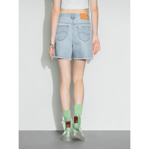 Lee商场同款22春夏新品毛须边浅蓝色女牛仔短裤LWB143653100-180 商品图1