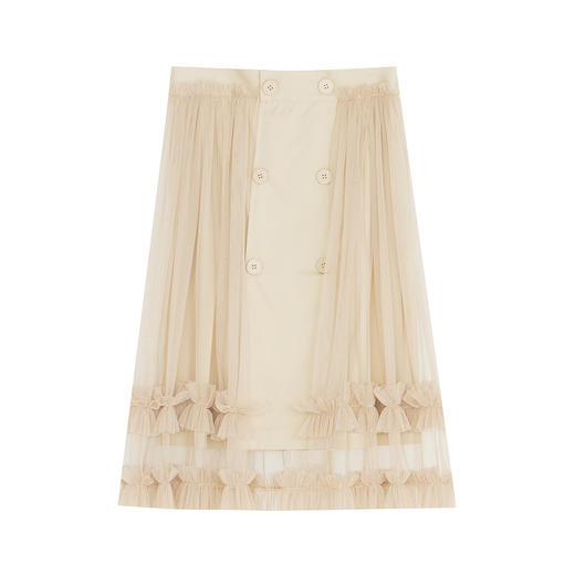 谜底2022夏季新款高腰显瘦双排扣A字仙女百褶网纱半身裙222MB0595 商品图4