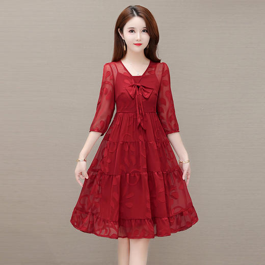 YWE XYS22830小个子网纱连衣裙中长款洋气七分袖气质 商品图4