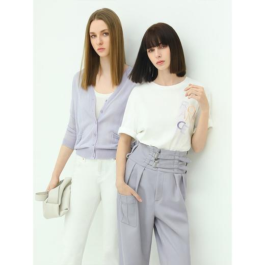 COCOBELLA简约时尚字母刺绣短袖T恤女夏新款白色纯棉上衣TE862 商品图2