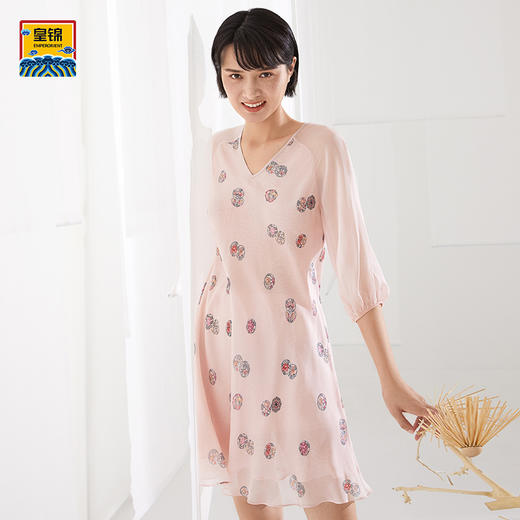 【皇锦】雪纺长袖长裙真丝睡衣·皮球花 商品图0