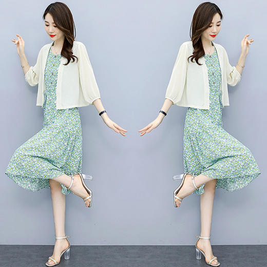 夏季新款宽松印花收腰显瘦圆中长裙连衣裙两件套HR-WT31099 商品图2