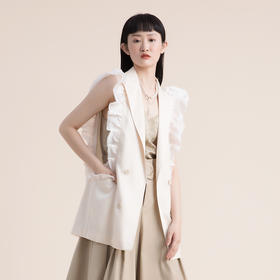 谜底2022夏新款小飞袖木耳边高级质感天丝马甲薄外套女222MM0553