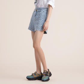 谜底2022夏季新款复古波点高腰显瘦纯棉牛仔短裤女222MK0501