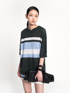 2022新款女士羊毛混纺12针双股网眼镂空连帽大廓形套头衫