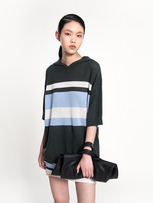 2022新款女士羊毛混纺12针双股网眼镂空连帽大廓形套头衫 商品图0