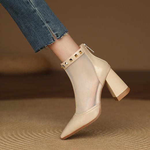 时尚优雅，尖头网纱拼接铆钉网靴短筒靴YDE-D5205 商品图7