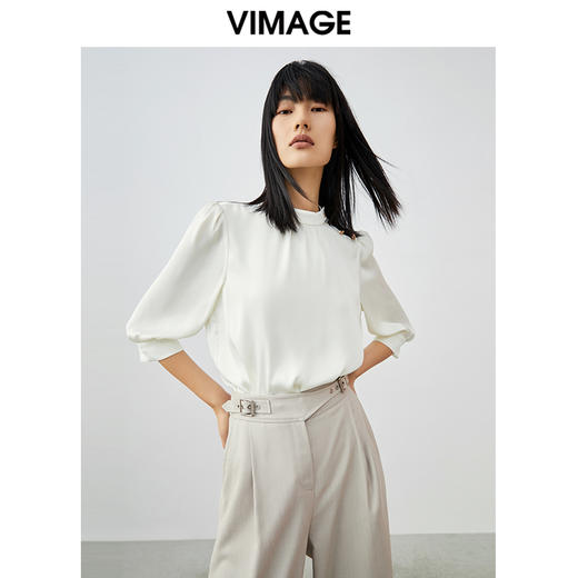 VIMAGE/纬漫纪夏季新品宫廷五分袖袖简约大方小上衣V1713330 商品图4