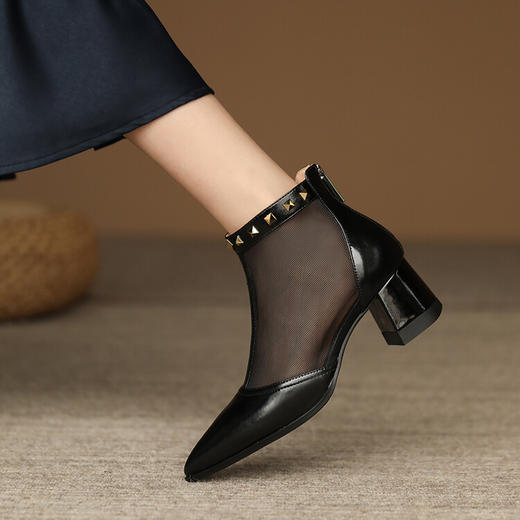 时尚优雅，尖头网纱拼接铆钉网靴短筒靴YDE-D5205 商品图9