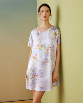 【皇锦】短袖斜襟领连衣裙