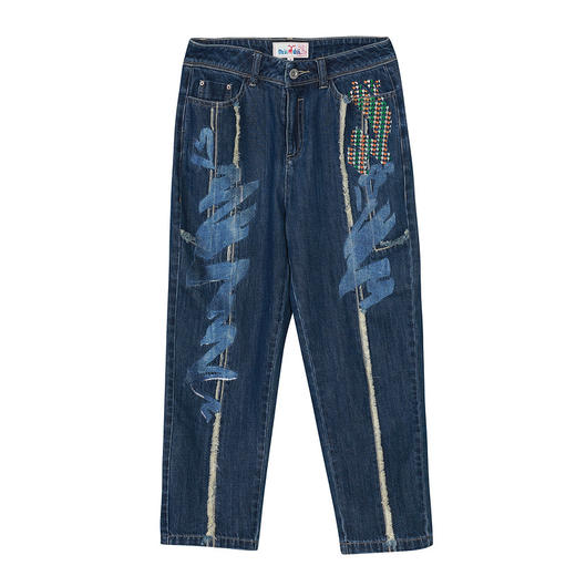 谜底纯棉牛仔裤女2022夏季新款新疆棉时尚文艺绣花宽松225MK6014 商品图4