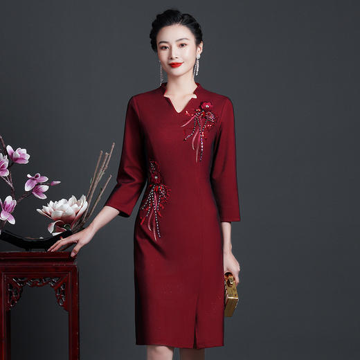 JC-JY2201婚礼旗袍连衣裙高贵小个子喜庆婆婆儿子结婚宴大码礼服洋气 商品图1