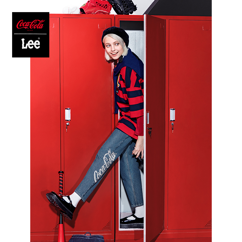 【尺码24-26】Lee可口可乐联名411舒适高腰小脚蓝女牛仔裤男友酷LWZ4115GL94U