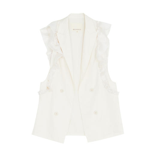 谜底2022夏新款小飞袖木耳边高级质感天丝马甲薄外套女222MM0553 商品图4