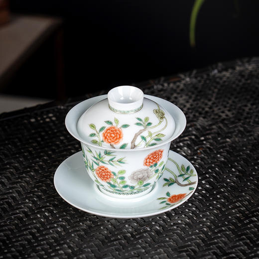 古彩牡丹玉脂杯5头茶具 商品图3