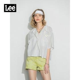 Lee商场同款22春夏新品黄绿色条纹女短袖衬衫潮LWT002416101-431