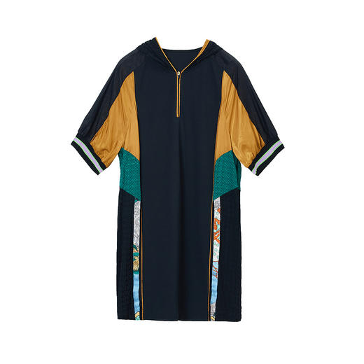 谜底短袖连衣裙2022夏季新款轻时尚撞色拼接休闲连帽225ML6046 商品图4