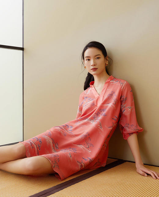 【皇锦】中式领七分袖真丝睡裙连衣裙 商品图2