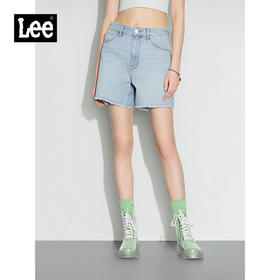 Lee商场同款22春夏新品毛须边浅蓝色女牛仔短裤LWB143653100-180