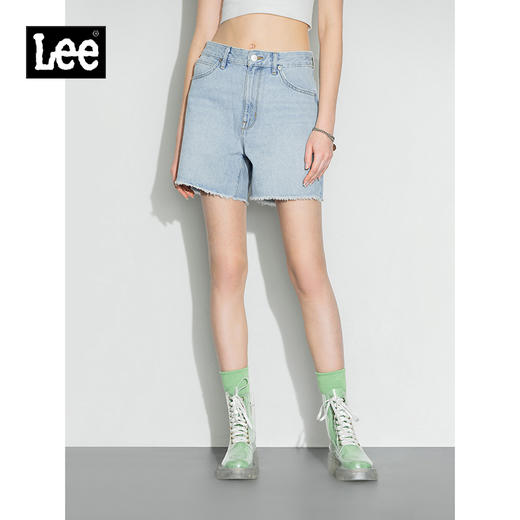 Lee商场同款22春夏新品毛须边浅蓝色女牛仔短裤LWB143653100-180 商品图0