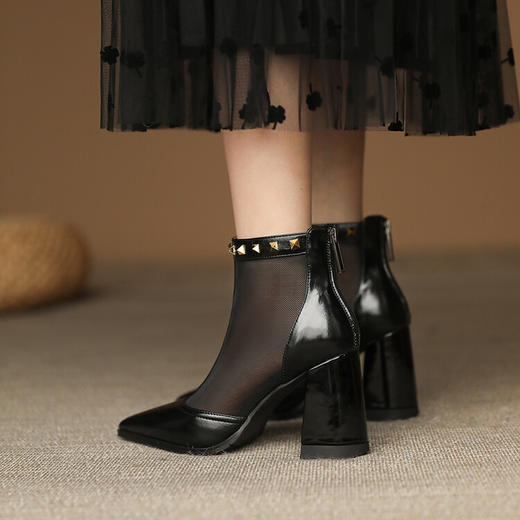 时尚优雅，尖头网纱拼接铆钉网靴短筒靴YDE-D5205 商品图13