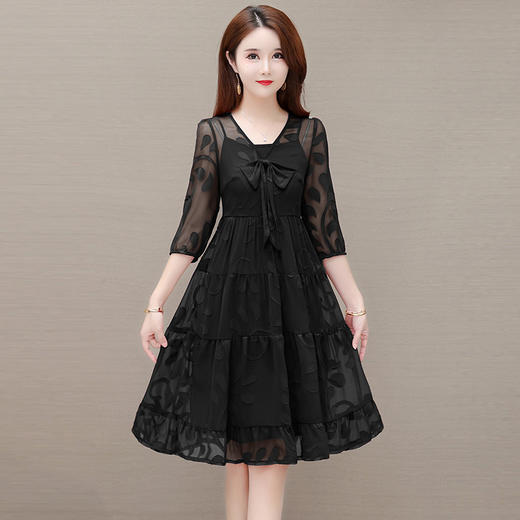 YWE XYS22830小个子网纱连衣裙中长款洋气七分袖气质 商品图1