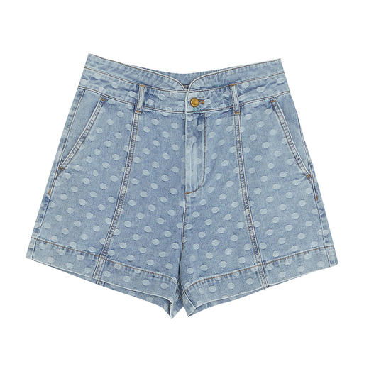 谜底2022夏季新款复古波点高腰显瘦纯棉牛仔短裤女222MK0501 商品图4