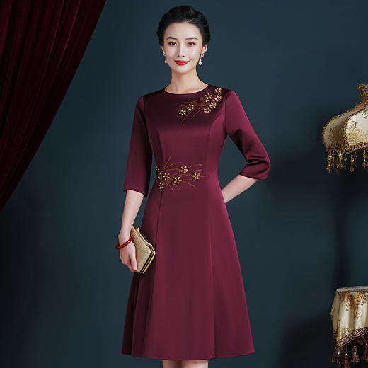 JC-JY5201喜婆婆婚宴装小个子婚礼妈妈礼服平时可穿简约大气显瘦连衣裙 商品图3