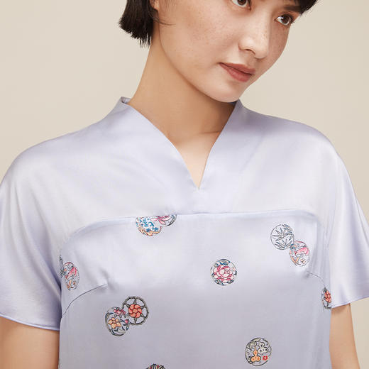 【皇锦】中式拼接真丝睡衣连衣裙 商品图3