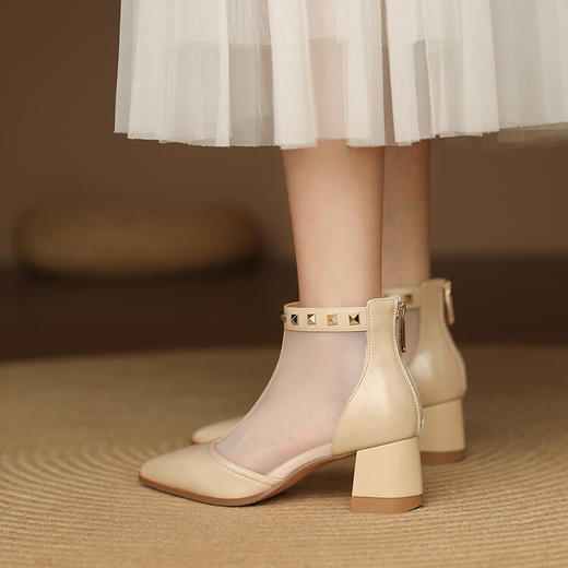时尚优雅，尖头网纱拼接铆钉网靴短筒靴YDE-D5205 商品图1