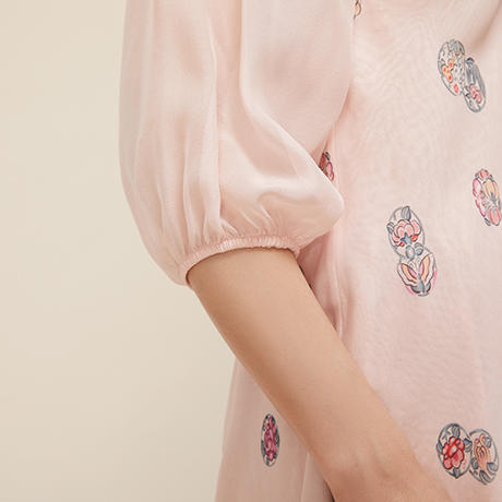 【皇锦】雪纺长袖长裙真丝睡衣·皮球花 商品图4