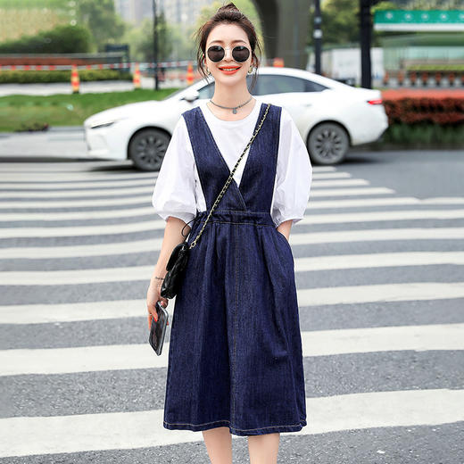修身显瘦，背带裙牛仔连衣裙女中长款连衣裙HR-QTBY8178 商品图0