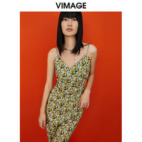 VIMAGE/纬漫纪夏季新款印花时尚气质吊带连衣裙V1707335