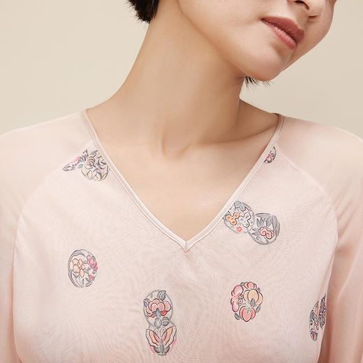 【皇锦】雪纺长袖长裙真丝睡衣·皮球花 商品图3