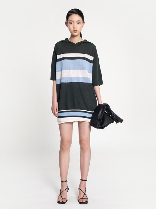 2022新款女士羊毛混纺12针双股网眼镂空连帽大廓形套头衫 商品图1