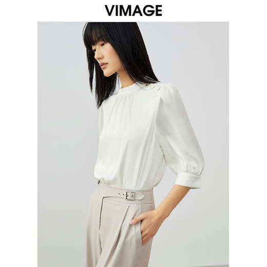 VIMAGE/纬漫纪夏季新品宫廷五分袖袖简约大方小上衣V1713330 商品图1