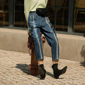 谜底纯棉牛仔裤女2022夏季新款新疆棉时尚文艺绣花宽松225MK6014